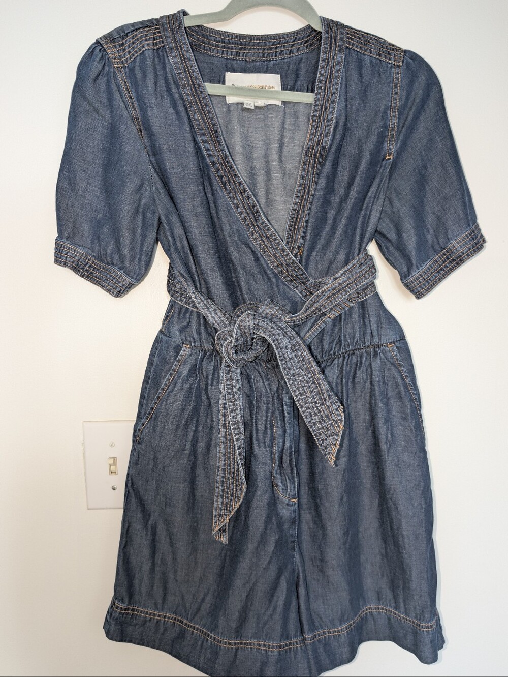 ✨ Pilcro by Anthropologie Chambray Wrap Romper | Cottagecore | Coastal | 8